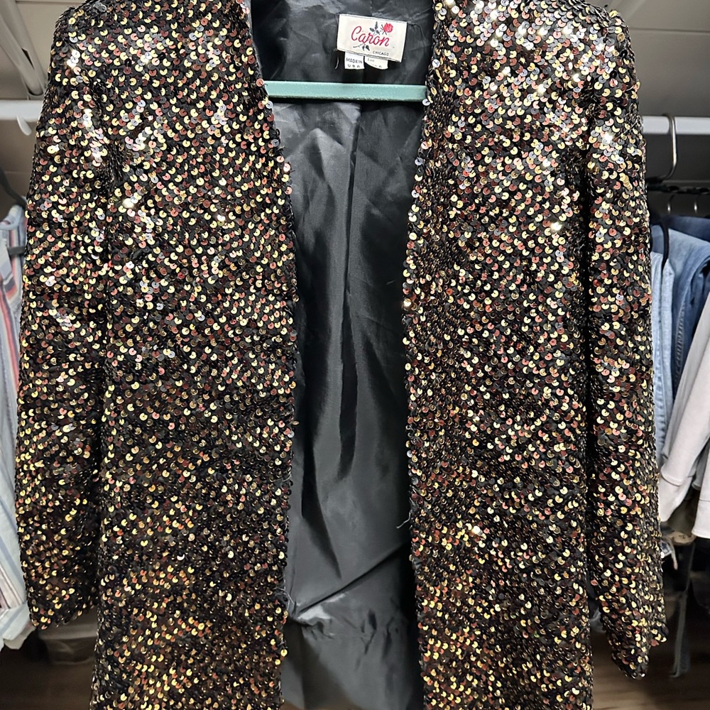 Vintage Sequin Blazer in Black, Gold and Brown